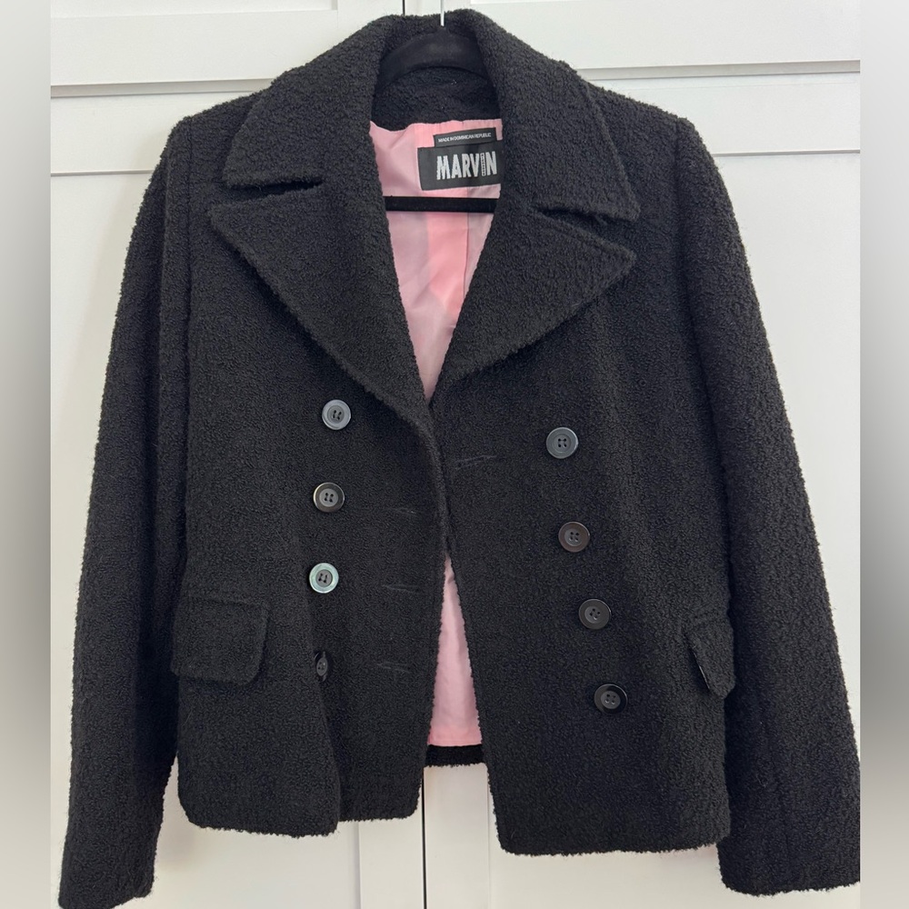 Marvin Richards Black textured Double-Breasted Pea Coat Women’s M